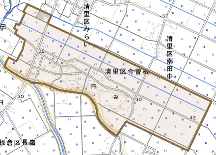 清里区今曽根とその周辺の地図。町の範囲を重ねている