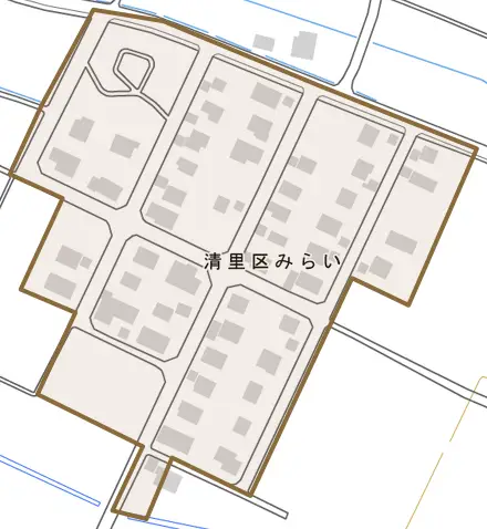 清里区みらいとその周辺の地図。町の範囲を重ねている