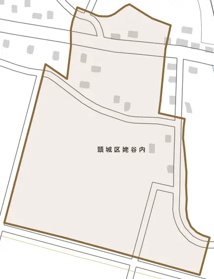 頸城区姥谷内とその周辺の地図。町の範囲を重ねている