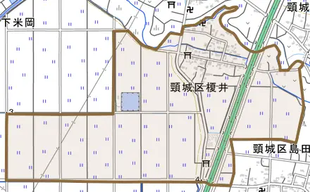 頸城区榎井とその周辺の地図。町の範囲を重ねている