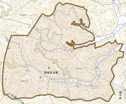 頸城区玄僧とその周辺の地図。町の範囲を重ねている
