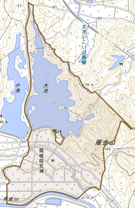 頸城区石神とその周辺の地図。町の範囲を重ねている