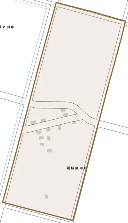 頸城区中城とその周辺の地図。町の範囲を重ねている