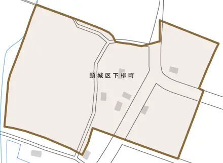 頸城区下柳町とその周辺の地図。町の範囲を重ねている