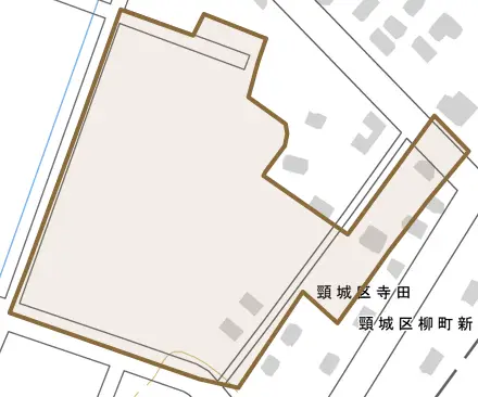 頸城区寺田とその周辺の地図。町の範囲を重ねている