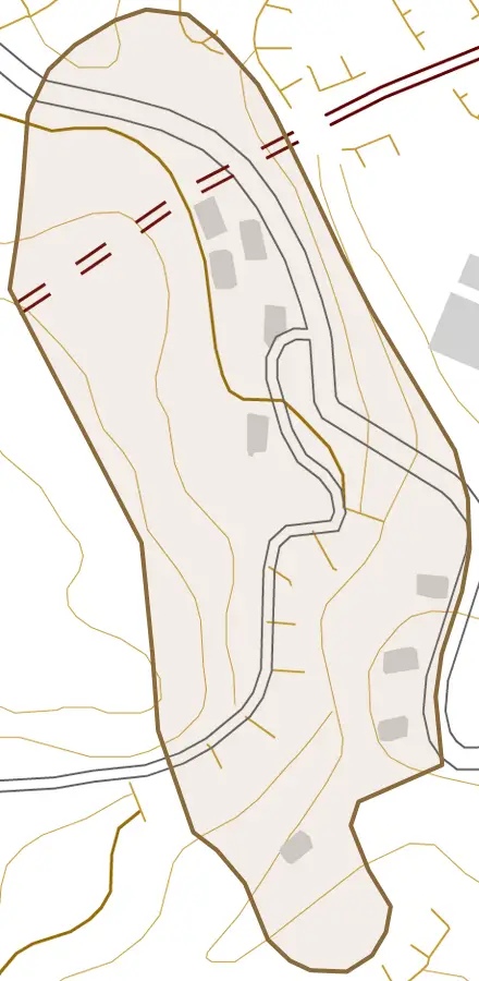 名立区坪山とその周辺の地図。町の範囲を重ねている