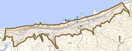 大字長浜とその周辺の地図。町の範囲を重ねている
