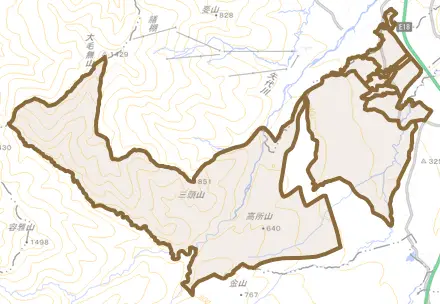 中郷区岡沢とその周辺の地図。町の範囲を重ねている