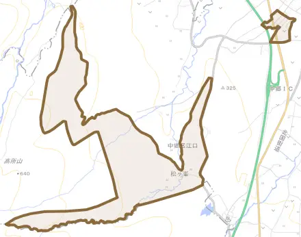 中郷区四ツ屋とその周辺の地図。町の範囲を重ねている