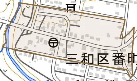 三和区番町とその周辺の地図。町の範囲を重ねている
