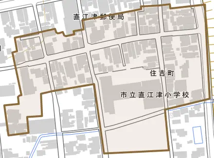 住吉町とその周辺の地図。町の範囲を重ねている