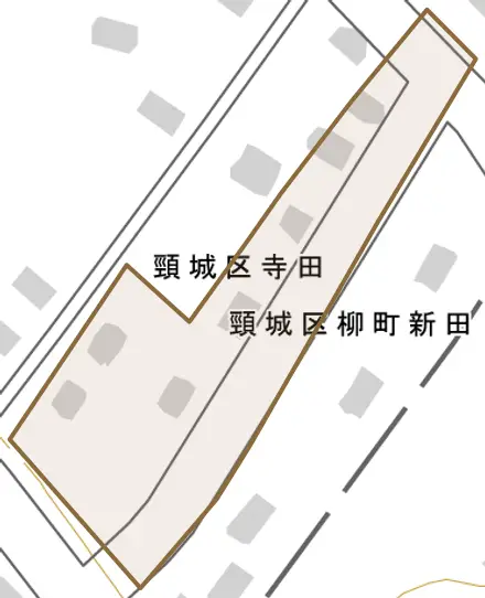 頸城区柳町とその周辺の地図。町の範囲を重ねている