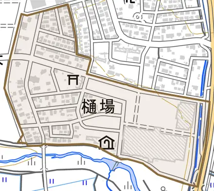 とよばとその周辺の地図。町の範囲を重ねている