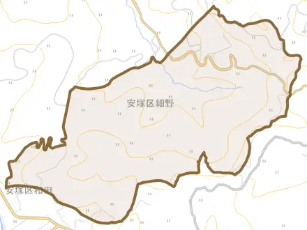 安塚区細野とその周辺の地図。町の範囲を重ねている