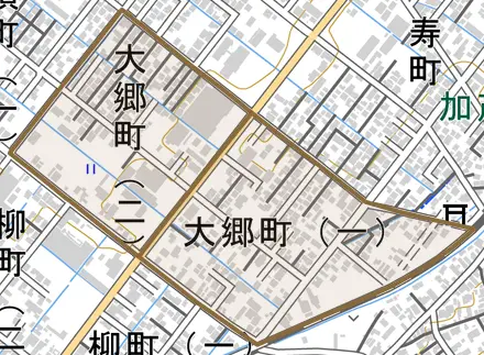 大郷町とその周辺の地図。町の範囲を重ねている