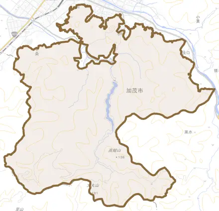大字上条とその周辺の地図。町の範囲を重ねている