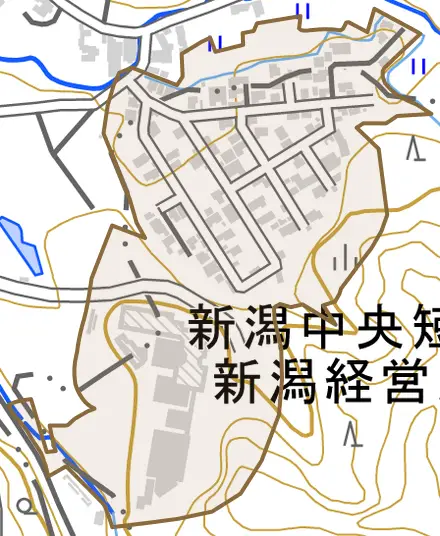 希望ケ丘とその周辺の地図。町の範囲を重ねている