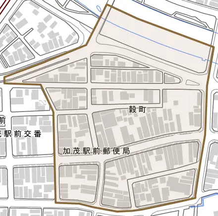 穀町とその周辺の地図。町の範囲を重ねている
