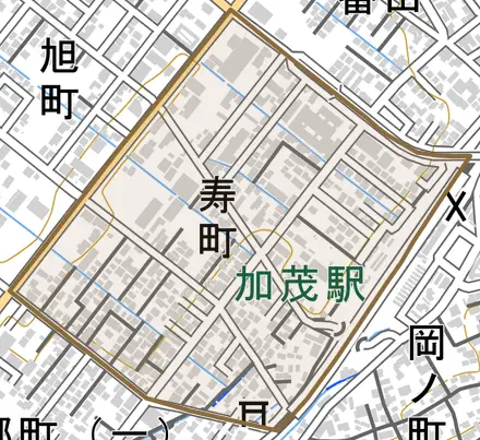 寿町とその周辺の地図。町の範囲を重ねている