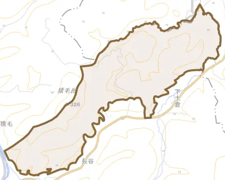 大字下土倉とその周辺の地図。町の範囲を重ねている