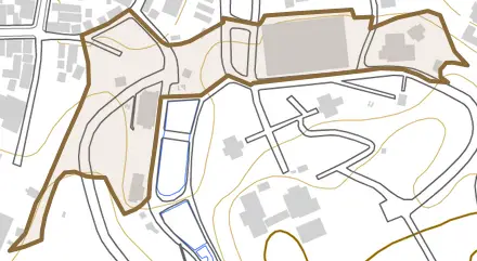 大字加茂とその周辺の地図。町の範囲を重ねている