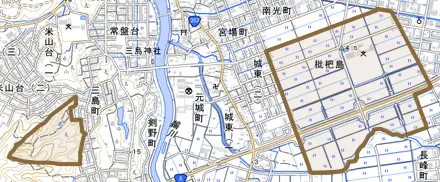 大字枇杷島とその周辺の地図。町の範囲を重ねている