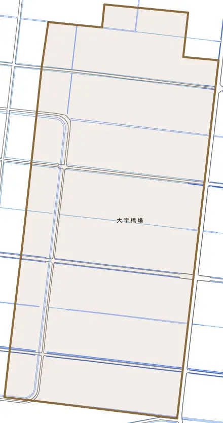 大字橋場とその周辺の地図。町の範囲を重ねている