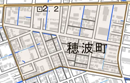 穂波町とその周辺の地図。町の範囲を重ねている