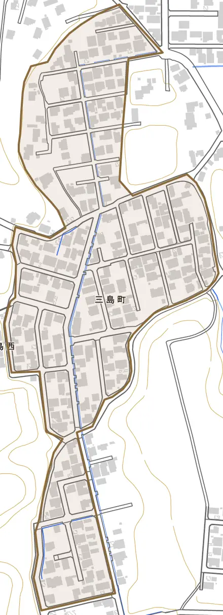 三島町とその周辺の地図。町の範囲を重ねている