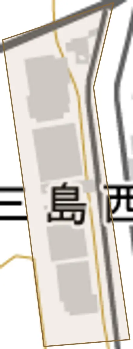 三島西とその周辺の地図。町の範囲を重ねている