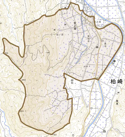 大字宮之窪とその周辺の地図。町の範囲を重ねている