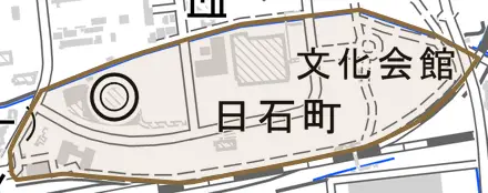 日石町とその周辺の地図。町の範囲を重ねている