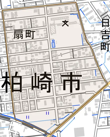 扇町とその周辺の地図。町の範囲を重ねている