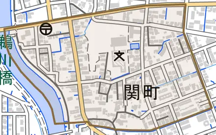関町とその周辺の地図。町の範囲を重ねている