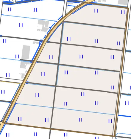 豊田とその周辺の地図。町の範囲を重ねている