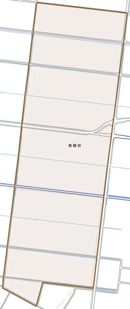 美穂田とその周辺の地図。町の範囲を重ねている