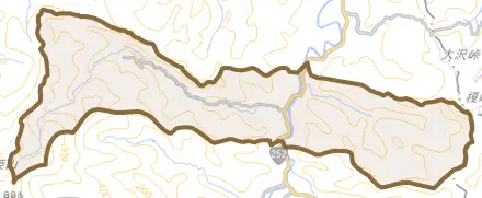 高柳町岡田とその周辺の地図。町の範囲を重ねている