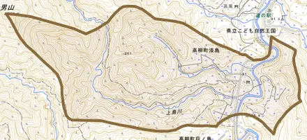 高柳町漆島とその周辺の地図。町の範囲を重ねている