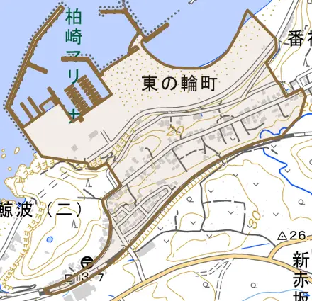 東の輪町とその周辺の地図。町の範囲を重ねている