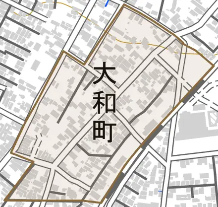 大和町とその周辺の地図。町の範囲を重ねている