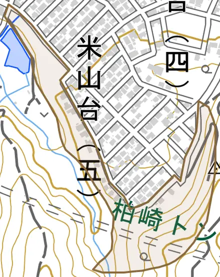 米山台西とその周辺の地図。町の範囲を重ねている