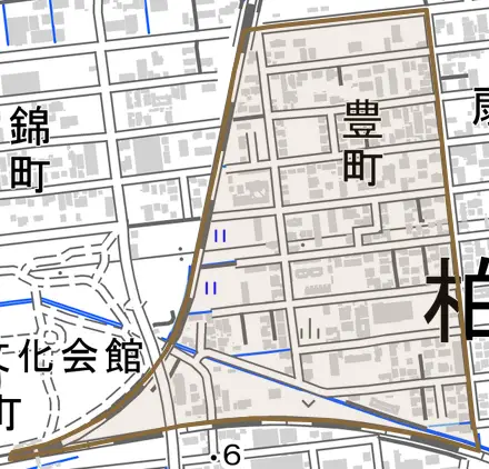 豊町とその周辺の地図。町の範囲を重ねている