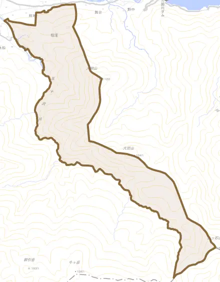 蛭窪とその周辺の地図。町の範囲を重ねている
