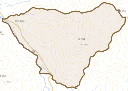 蟹沢新田とその周辺の地図。町の範囲を重ねている