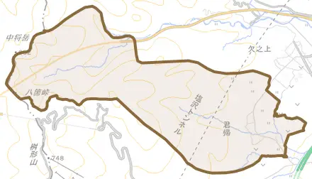 君帰とその周辺の地図。町の範囲を重ねている