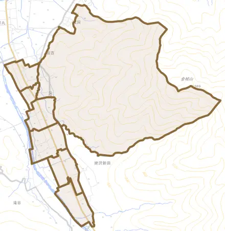 長崎とその周辺の地図。町の範囲を重ねている