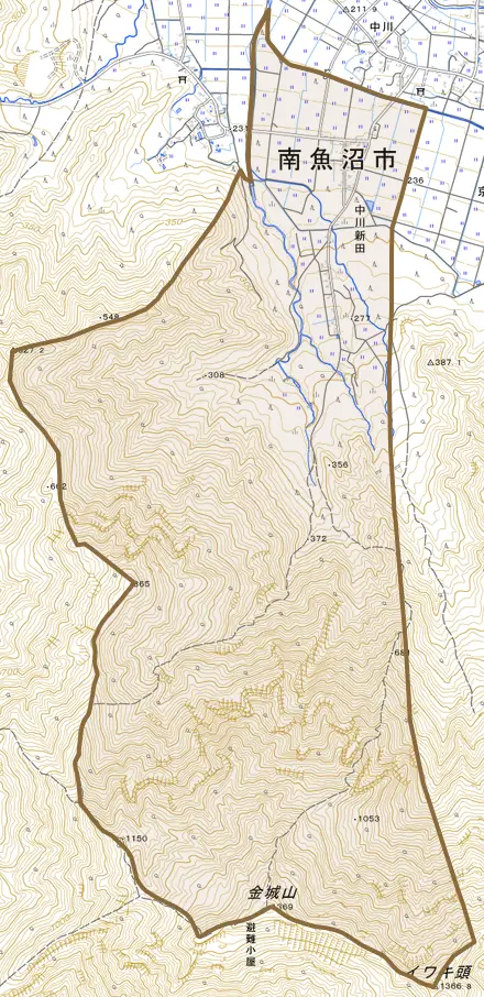中川新田とその周辺の地図。町の範囲を重ねている