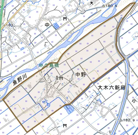 中野とその周辺の地図。町の範囲を重ねている