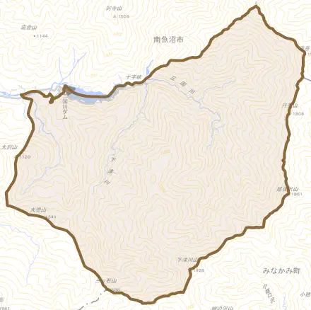 野中とその周辺の地図。町の範囲を重ねている