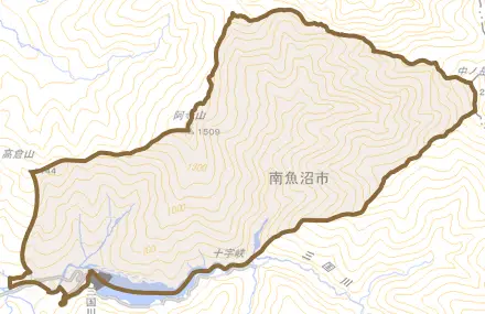 清水瀬とその周辺の地図。町の範囲を重ねている